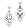 14K White Gold Filigree Heart Dangle Earrings