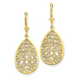 14K Gold Teardrop Filigree Dangle Leverback Earrings