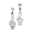 14K White Gold Treble Clef Dangle Earrings