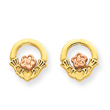 14K Two-tone Gold Polished & Diamond-Cut Satin Claddagh Post Earrings