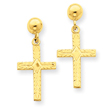 14K Gold Polished & Textured Cross Earrings