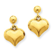 14K Gold Polished Puffed Heart Dangle Post Earrings