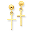 14K Gold Polished Cross Dangle Post Earrings