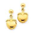 14K Gold Polished Apple Dangle Post Earrings