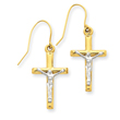 14K Two-Tone Gold Polished Crucifix Earrings