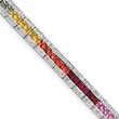 14K White Gold Princess Cut Rainbow Sapphire & Diamond Bracelet