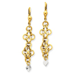 14K Two-Tone Gold Dangle Heart Lever Back Earrings