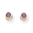 14K Gold Bezel February Amethyst Post Earrings