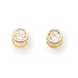 14K Gold Bezel April White Zircon Post Earrings