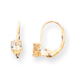 14K Gold Round March Aquamarine Leverback  Earrings