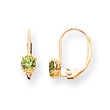 14K Gold Round August Peridot Leverback Earrings
