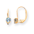 14K Gold Round December Blue Topaz Leverback Earrings
