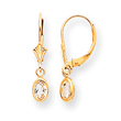 14K Gold Oval Bezel April White Zircon Leverback Earrings