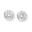 Silver 8mm CZ Round Bezel Stud Earrings