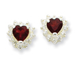 Sterling Silver Garnet & CZ Heart Earrings