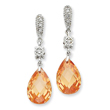 Sterling Silver Champagne Cubic Zirconia Dangle Post Earrings