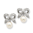 Sterling Silver Freshwater Cultured Pearl Cubic Zirconia Post Earrings