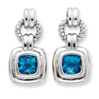 Sterling Sterling Silver Blue Glass Dangle Post Earrings