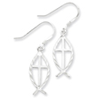 Sterling Silver Diamond Cut Cross With Fish Earrings