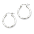 Sterling Silver 2mm Satin & Diamond Cut Hoop Earrings