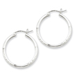 Sterling Silver 2mm Satin & Diamond Cut Hoop Earrings