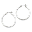 Sterling Silver 2mm Satin & Diamond Cut Hoop Earrings