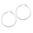 Sterling Silver 2mm Satin & Diamond Cut Hoop Earrings
