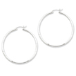 Sterling Silver 2mm Satin & Diamond Cut Hoop Earrings