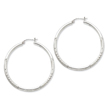 Sterling Silver 2.5mm Satin & Diamond Cut Hoop Earrings