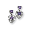 Sterling Silver Purple & Clear Cubic Zirconia Heart Shape Earrings