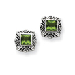 Sterling Silver Green Cubic Zirconia Square Earrings