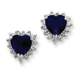 Sterling Silver Dark Blue and Clear Cubic Zirconia Heart Earrings