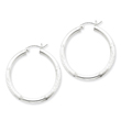 Sterling Silver 3.00mm Satin Diamond Cut Hoop Earrings