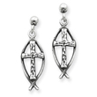 Sterling Silver Ichthus (fish) Cross Earrings