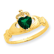 14K Gold Green Cubic Zirconia Polished Claddagh Ring