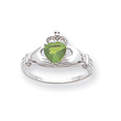 14K White Gold CZ August Birthstone Claddagh Heart Ring