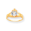 14K Gold CZ March Birthstone Claddagh Heart Ring