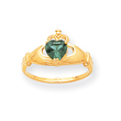 14K Gold CZ May Birthstone Claddagh Heart Ring