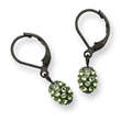 Black-plated Green Crystal Fireball Leverback Earrings