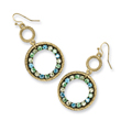 Brass-tone Blue, Green & Yellow Crystal Circle Drop Earrings