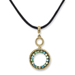 Brass-tone Blue, Green & Yellow Crystal Circle 16in With Extension Satin Cord Necklace