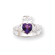 14K White Gold February Birthstone Claddagh Ring