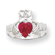 14K White Gold July Birthstone Claddagh Ring