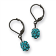 Black-plated Teal Crystal Fireball Leverback Earrings