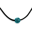 Black-plated Teal Crystal Fireball On 16" With Extension Satin Cord Necklace