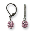 Black-plated Pink Crystal Fireball Leverback Earrings