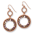Copper-tone Purple, Pink & Yellow Crystal Circle Drop Earrings