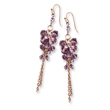 Brass-tone Purple Crystal Bead Cluster Drop Earrings