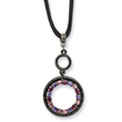 Black-plated Light & Dark Pink And Purple Circle 16" With Extension Satin Cord Necklace