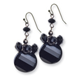 Black-plated Black Crystal Round Drop Earrings